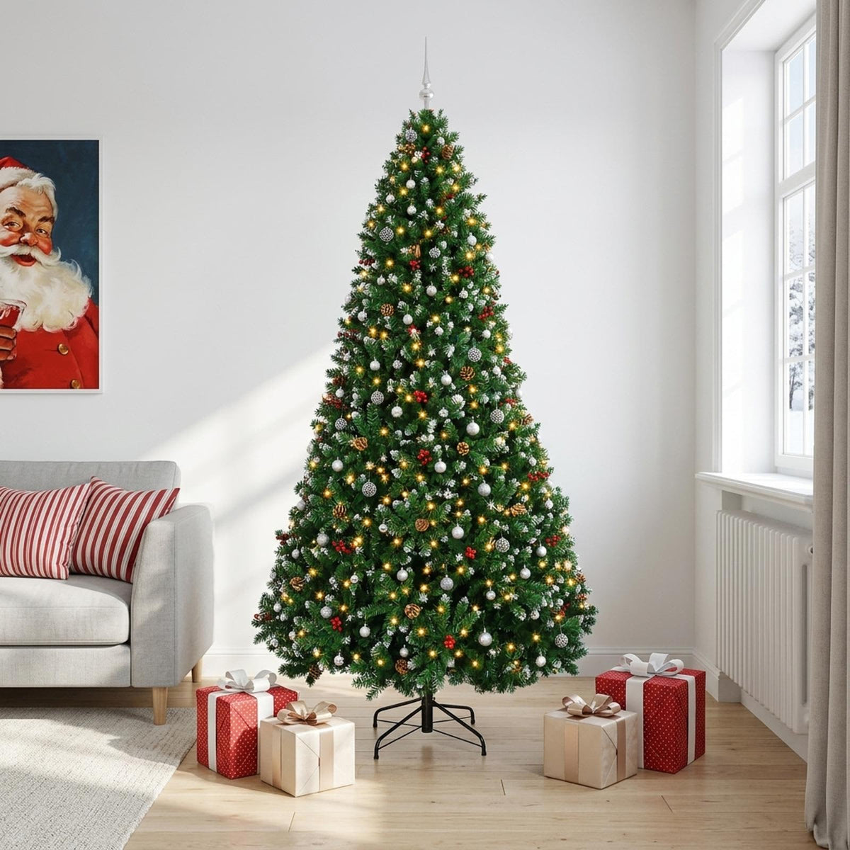 Dirbtinė žalia kalėdinė eglutė su žaisliukais 270 cm 300 LED