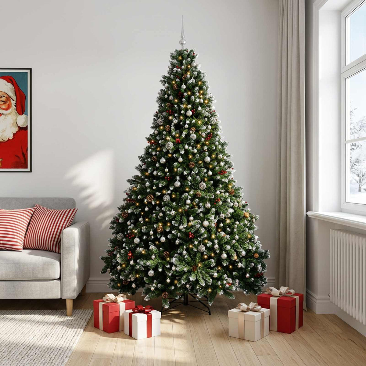 Dirbtinė žalia Kalėdų eglutė su žaisliukais 270 cm 300 LED