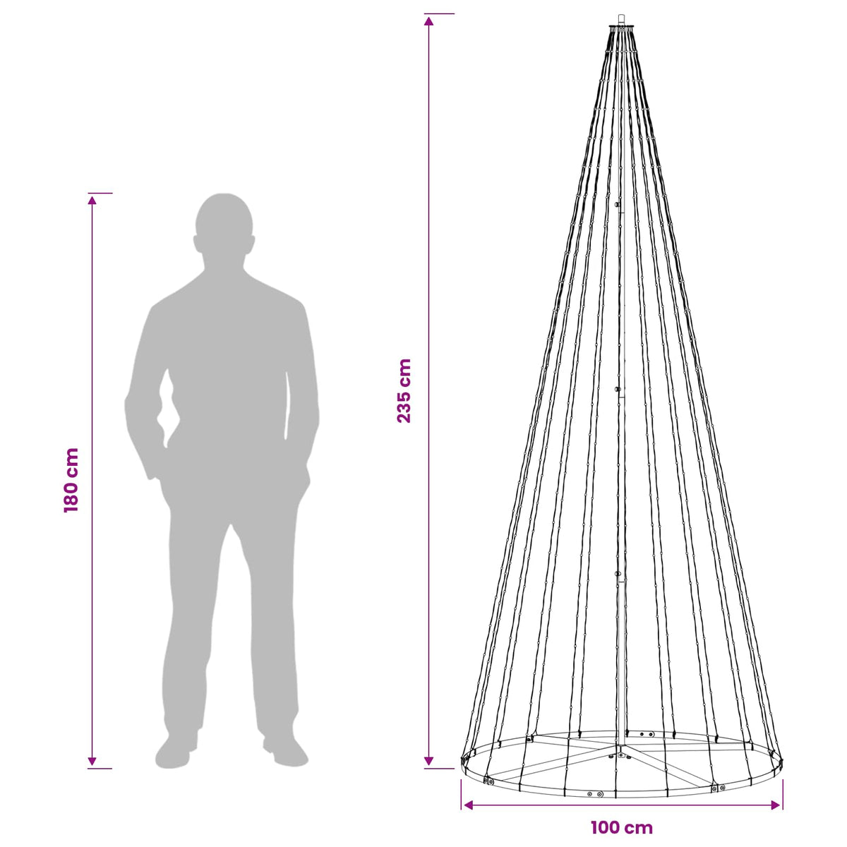 LED Kalėdų medis 235 cm 500 LED Šilta balta Geležis Juoda