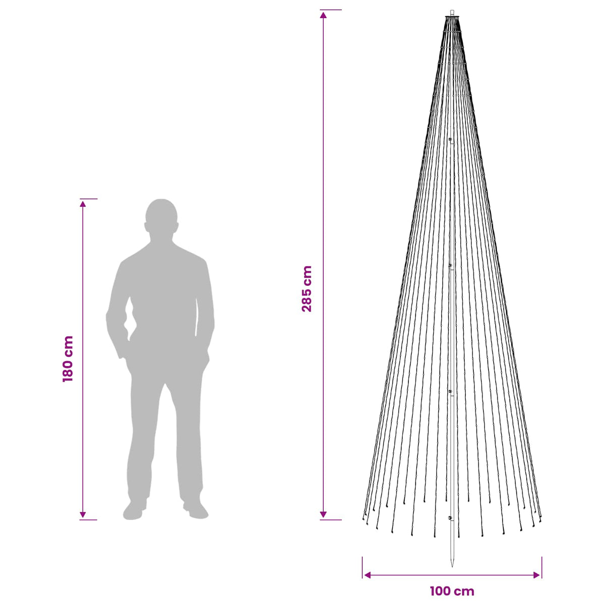 LED Kalėdų medis 285 cm 744 LED Šilta balta Geležis Juoda