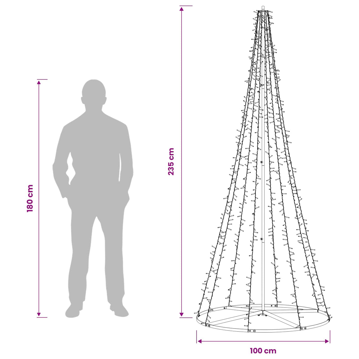 LED kalėdinė eglutė 235 cm 1000 LED Šilta balta Plienas Juoda