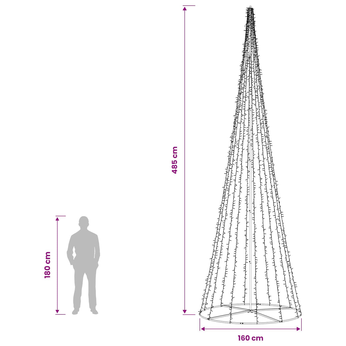 LED kalėdinė eglutė 485 cm 3000 LED Šilta balta Plienas Juoda