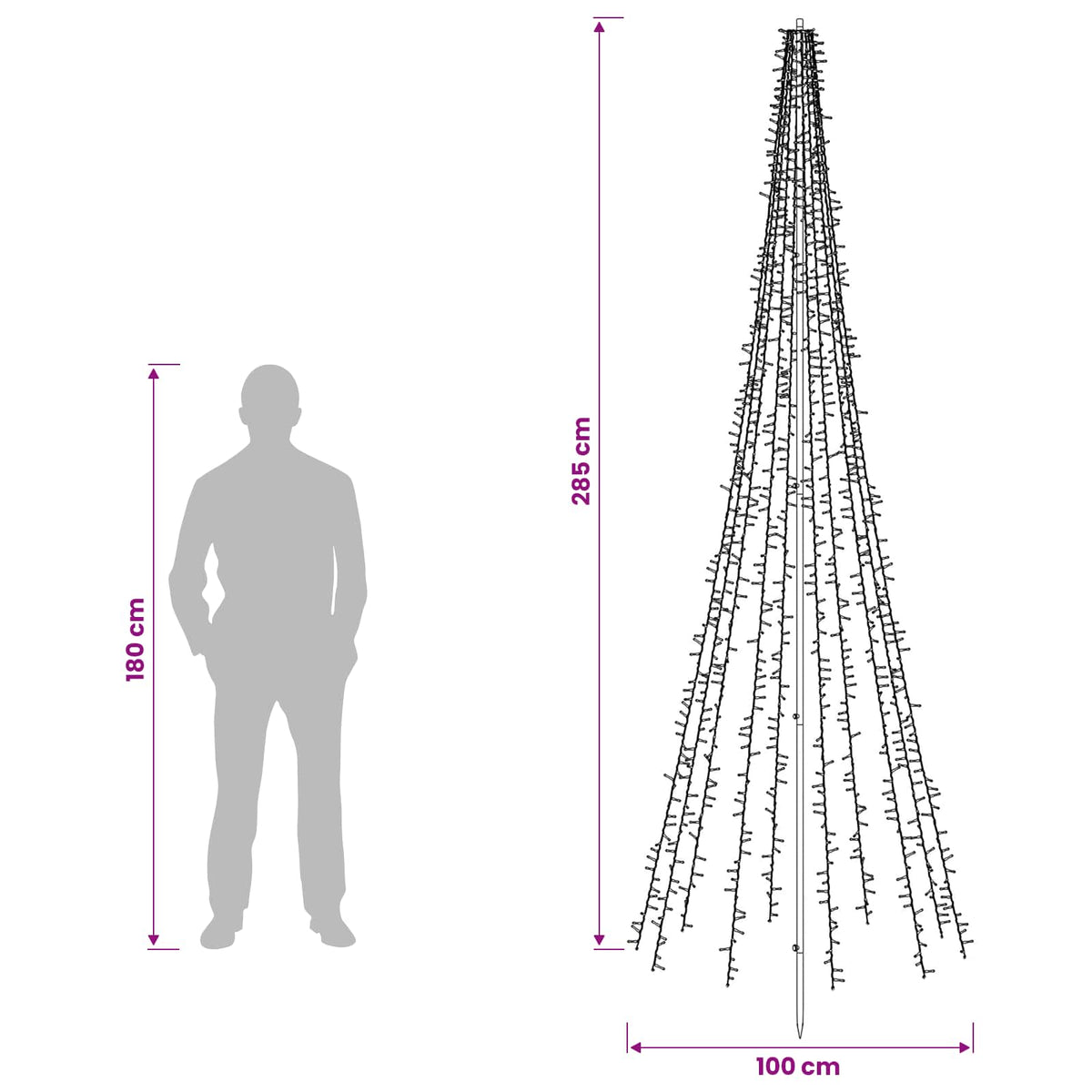 LED Kalėdų medis 285 cm 1550 LED Šilta balta Plienas Juoda
