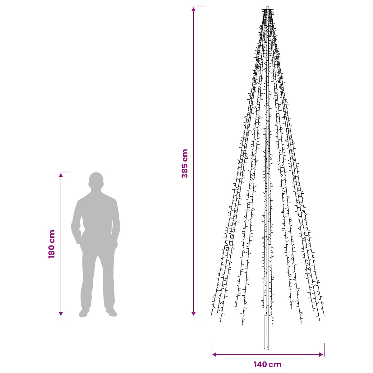 LED Kalėdų medis 385 cm 2460 LED Šilta balta Plienas Juoda