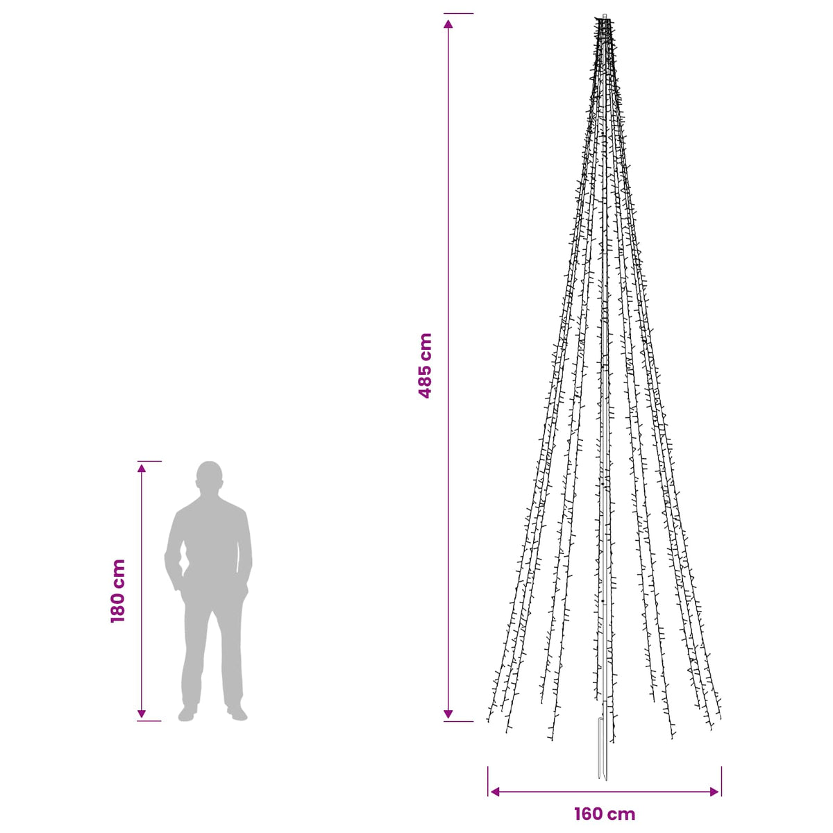 LED Kalėdų medis 485 cm 3000 LED Šilta balta Plienas Juoda