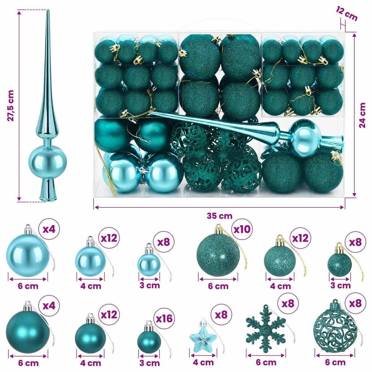 Kalėdų kamuoliukų rinkinys 111 vnt. Žalia 6 cm Polystirenas