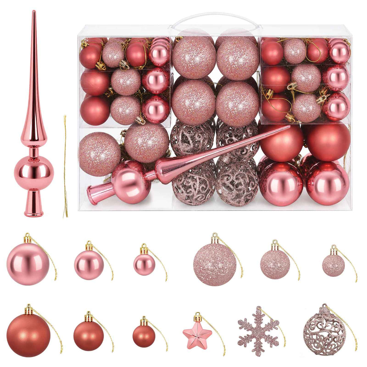 Kalėdų kamuoliukų rinkinys 111 vnt. Rožinė 6 cm Polystirenas