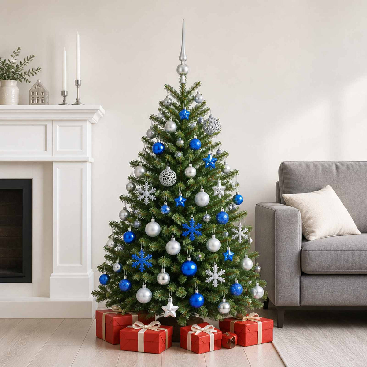 Kalėdų kamuoliukų rinkinys 111 vnt. Mėlyna ir sidabrinė 6 cm