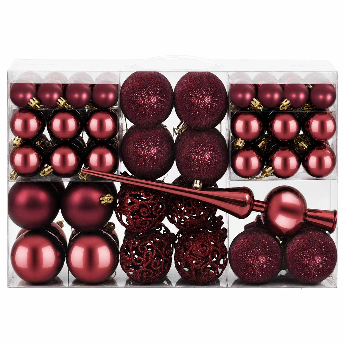 Kalėdų kamuoliukų rinkinys 111 vnt. Vyno raudona 6 cm