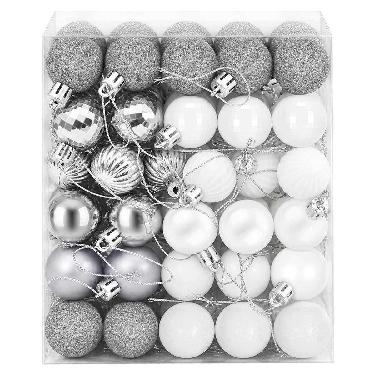 Kalėdų kamuoliukų rinkinys 150 vnt. Balta ir pilka 3 cm