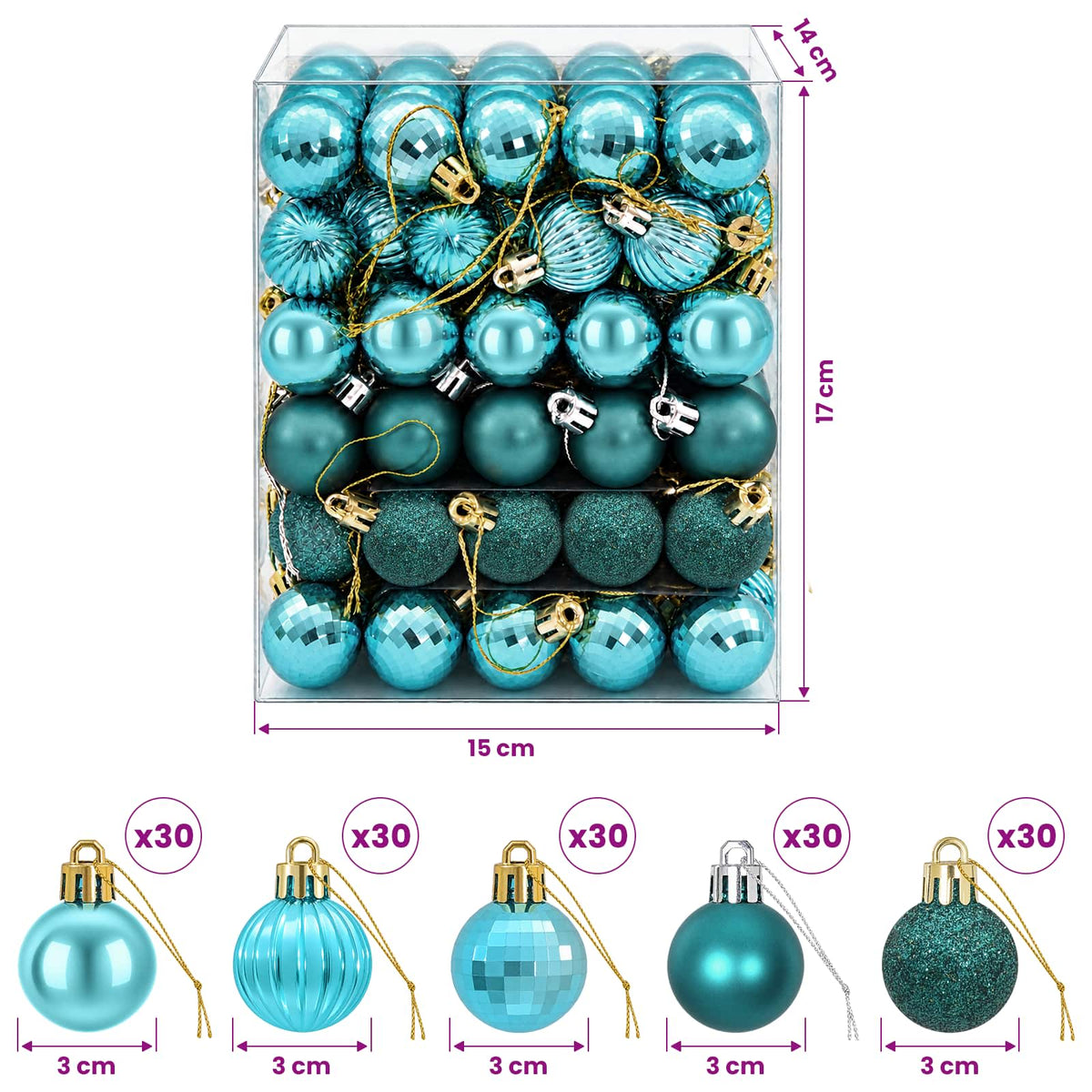 Kalėdų kamuoliukų rinkinys 150 vnt. Žalia 3 cm Polystirenas