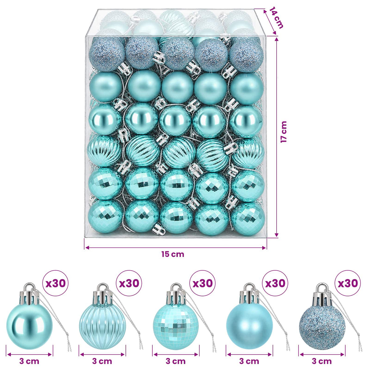 Kalėdų kamuoliukų rinkinys 150 vnt. Turkio 3 cm Polystirenas