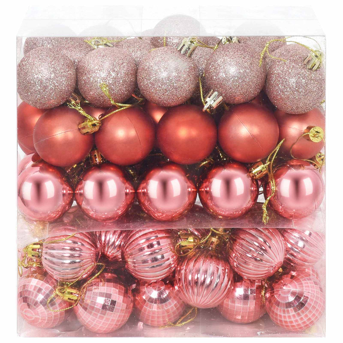 Kalėdų kamuoliukų rinkinys 100 vnt. Rožinė ir rausva 4 cm