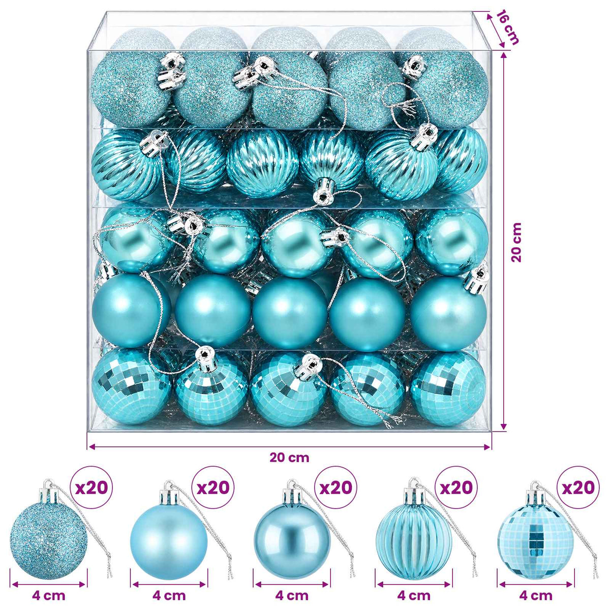 Kalėdų kamuoliukų rinkinys 100 vnt. Turkio 4 cm Polystirenas