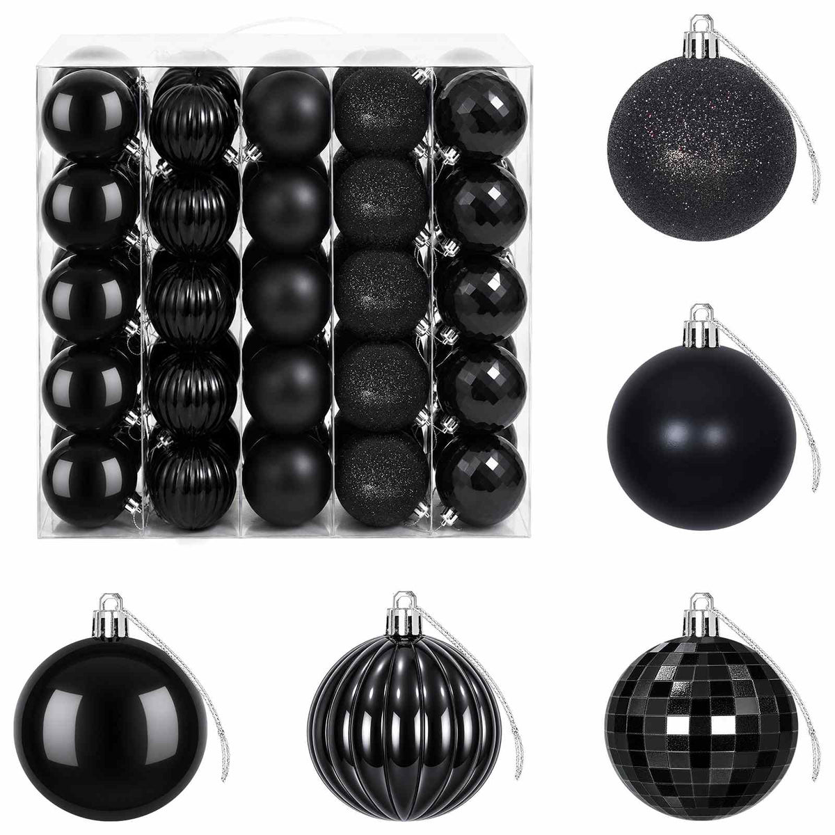Kalėdų kamuoliukų rinkinys 75 vnt. Juoda 6 cm Polystirenas