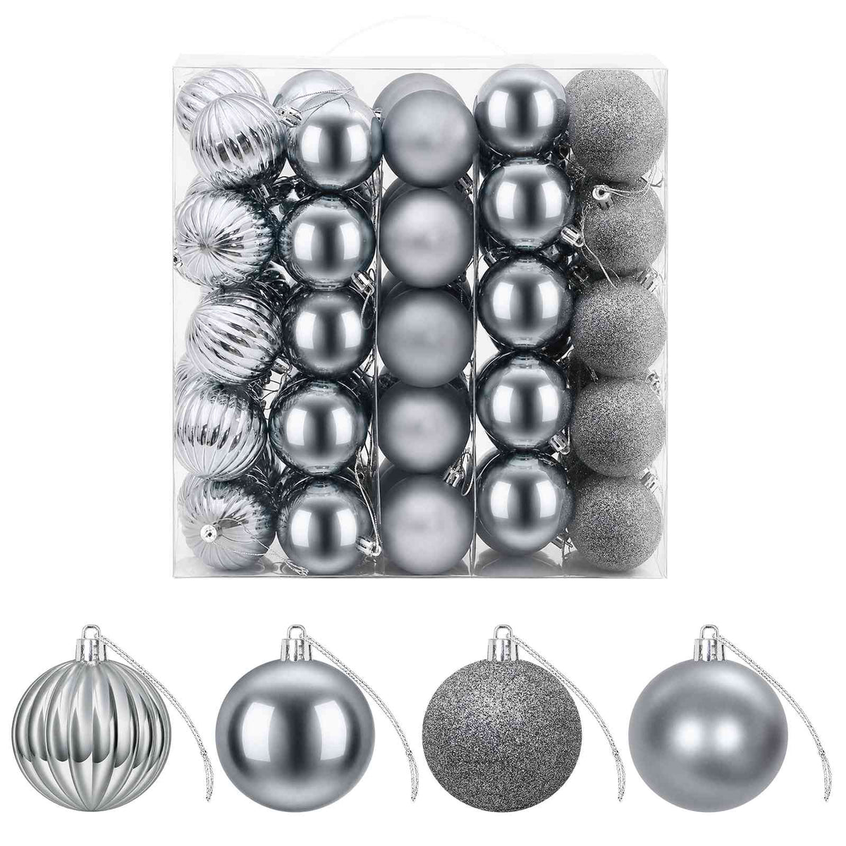 Kalėdų kamuoliukų rinkinys 75 vnt. Pilka 6 cm Polystirenas