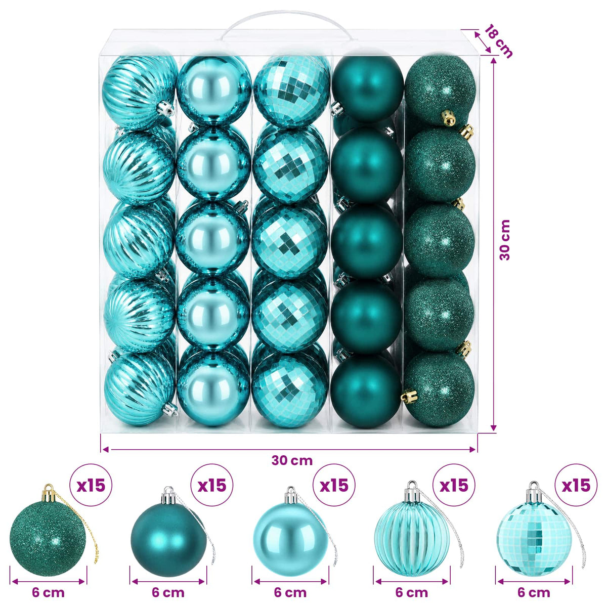 Kalėdų kamuoliukų rinkinys 75 vnt. Žalia 6 cm Polystirenas