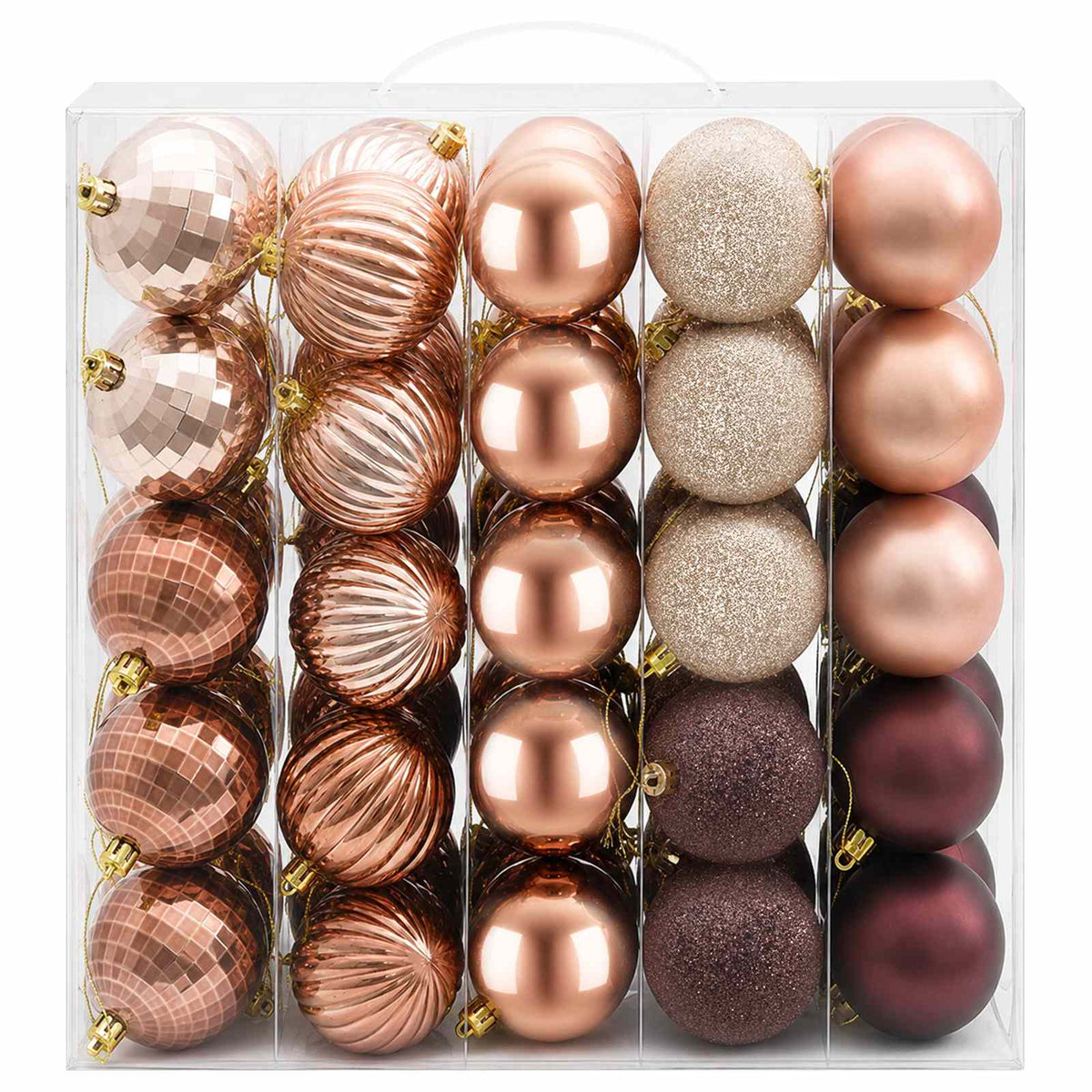 Kalėdų kamuoliukų rinkinys 75 vnt. Šampaninė ir ruda 6 cm