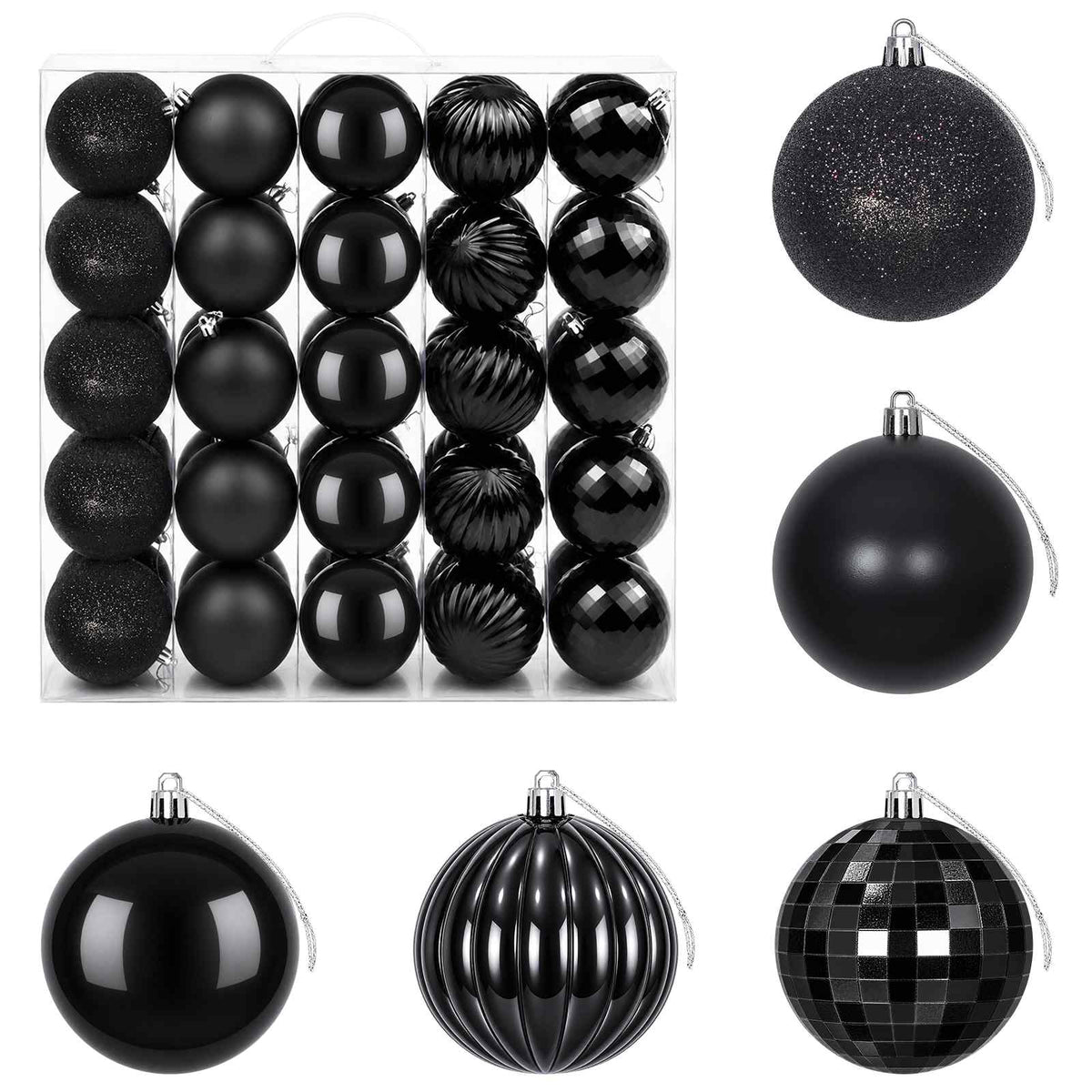 Kalėdų kamuoliukų rinkinys 50 vnt. Juoda 8 cm Polystirenas