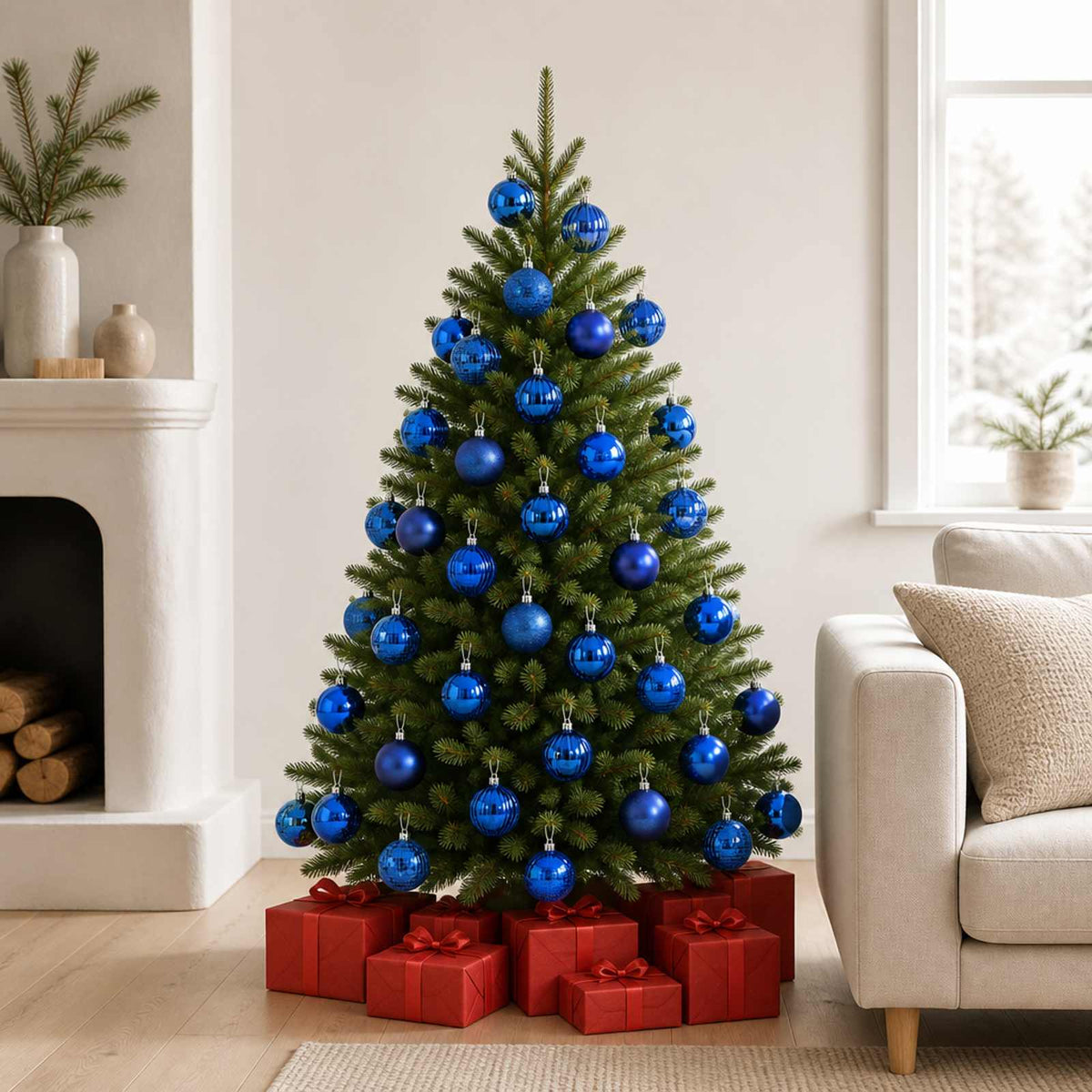Kalėdų kamuoliukų rinkinys 50 vnt. Mėlyna 8 cm Polystirenas