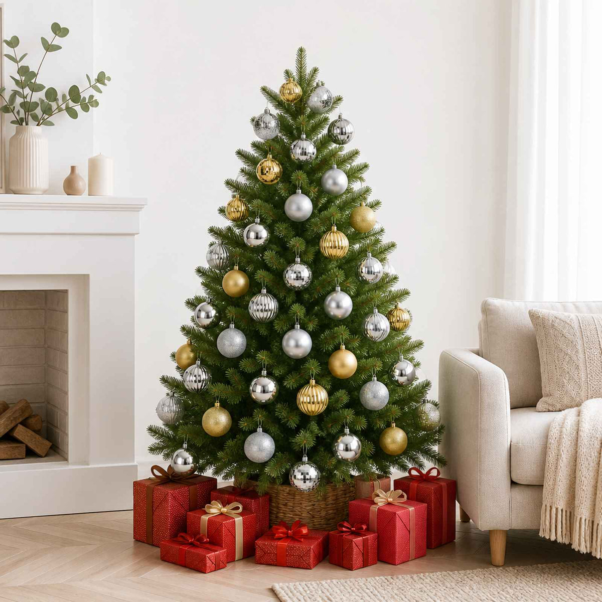 Kalėdų kamuoliukų rinkinys 50 vnt. Sidabrinė ir auksinė 8 cm