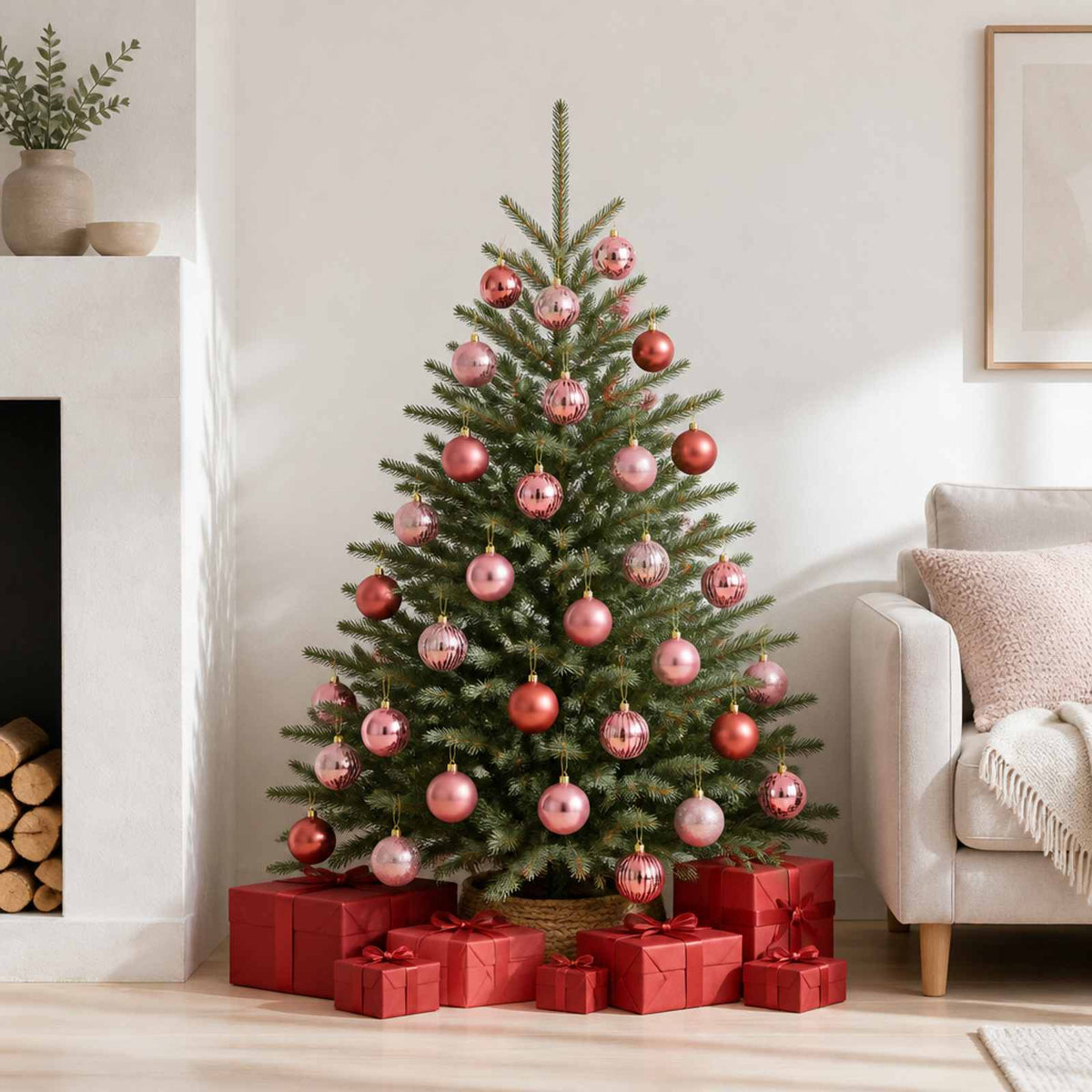 Kalėdų kamuoliukų rinkinys 50 vnt. Rožinė ir rausva 8 cm