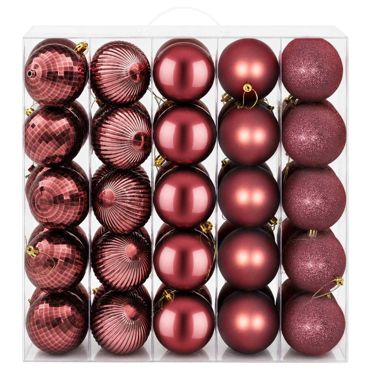 Kalėdų kamuoliukų rinkinys 50 vnt. Vyno raudona 8 cm