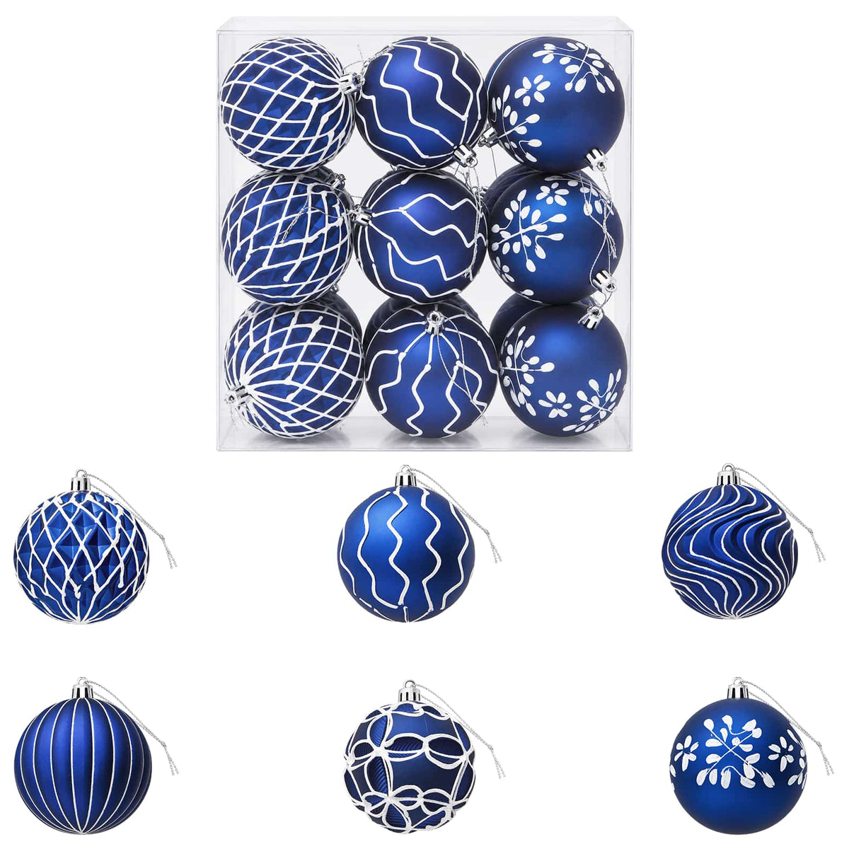 Kalėdinių kamuoliukų rinkinys XL 18 vnt. Mėlyna ir balta 8 cm
