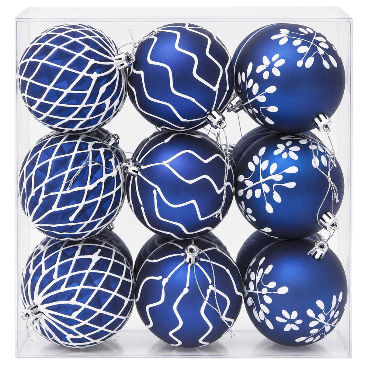 Kalėdinių kamuoliukų rinkinys XL 18 vnt. Mėlyna ir balta 8 cm