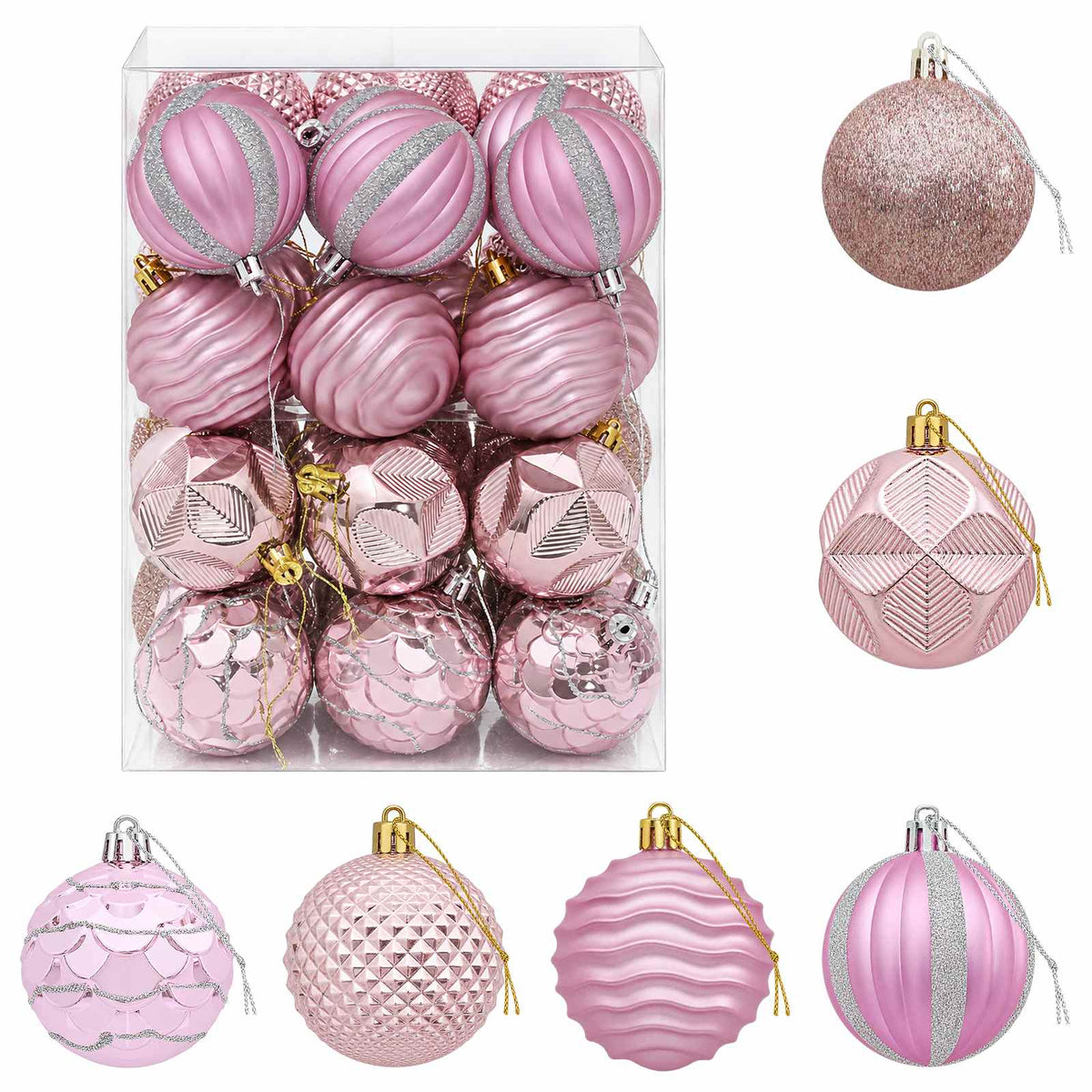 Kalėdų kamuoliukų rinkinys 36 vnt. Rožinė 6 cm Polystirenas