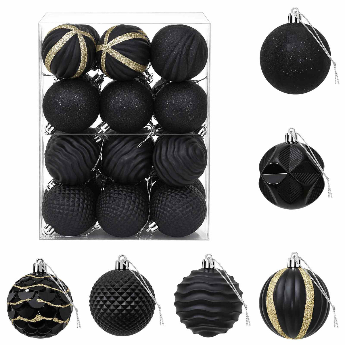 Kalėdų kamuoliukų rinkinys 36 vnt. Juoda 6 cm Polystirenas