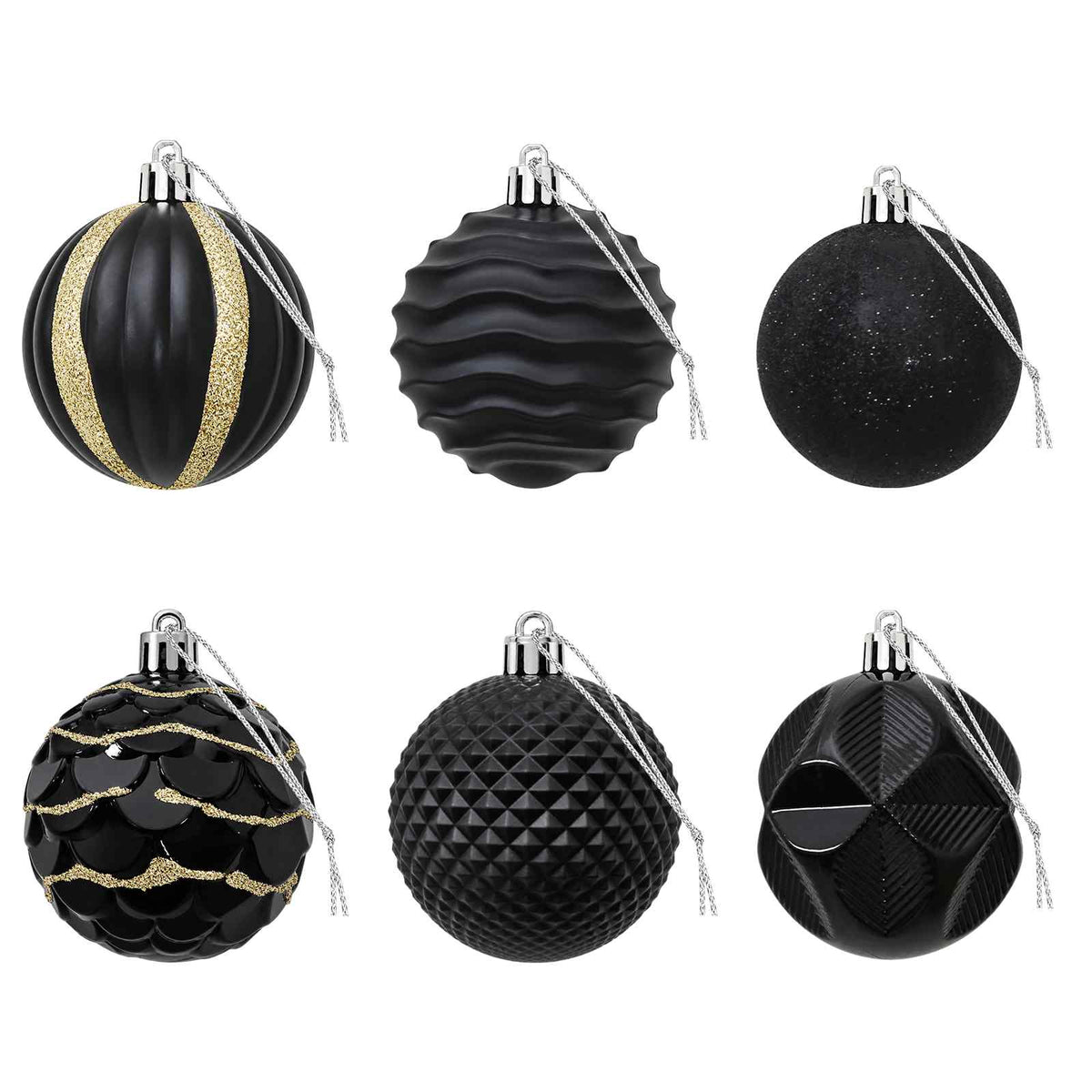 Kalėdų kamuoliukų rinkinys 36 vnt. Juoda 6 cm Polystirenas
