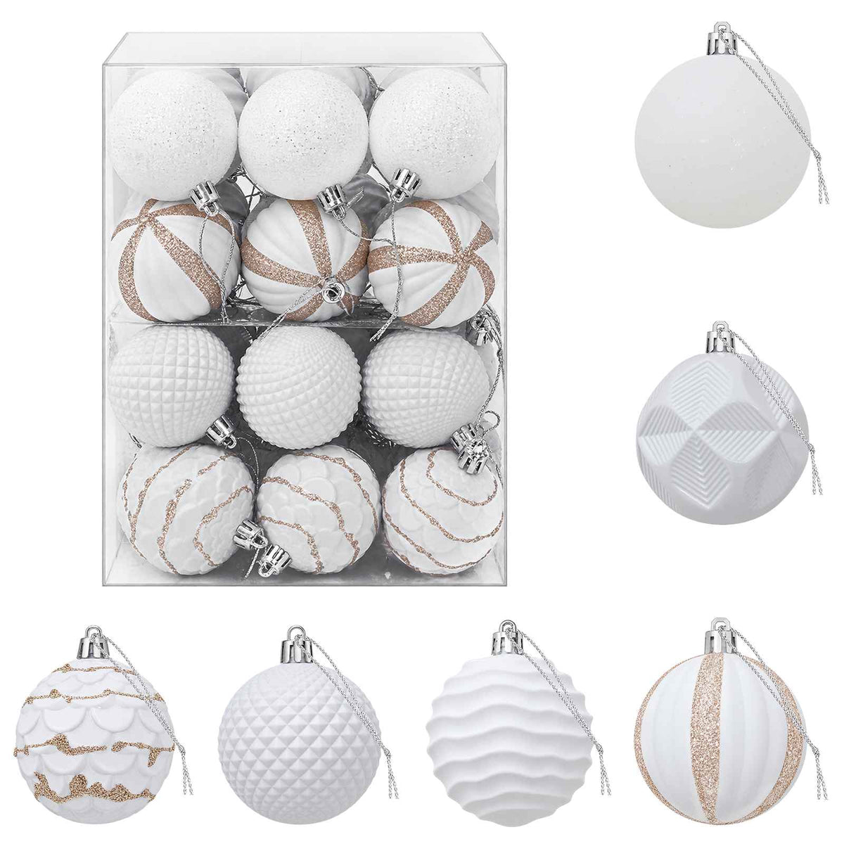 Kalėdų kamuoliukų rinkinys 36 vnt. Balta 6 cm Polystirenas