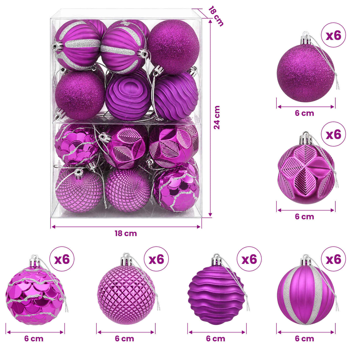 Kalėdų kamuoliukų rinkinys 36 vnt. Alyvos 6 cm Polystirenas