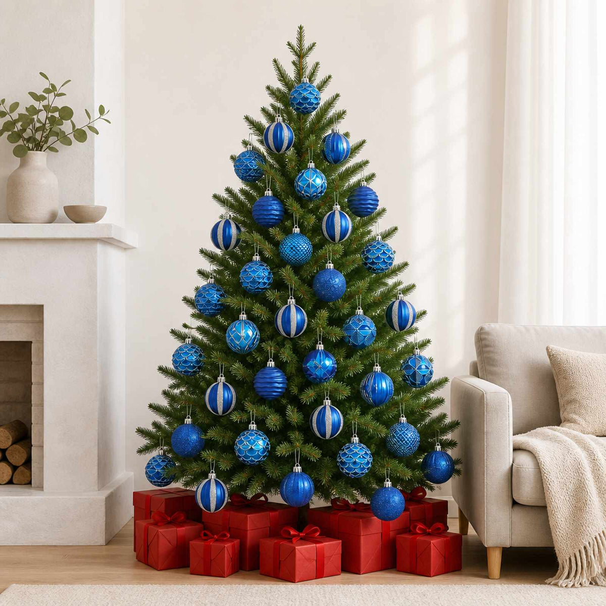 Kalėdų kamuoliukų rinkinys 36 vnt. Mėlyna 6 cm Polystirenas