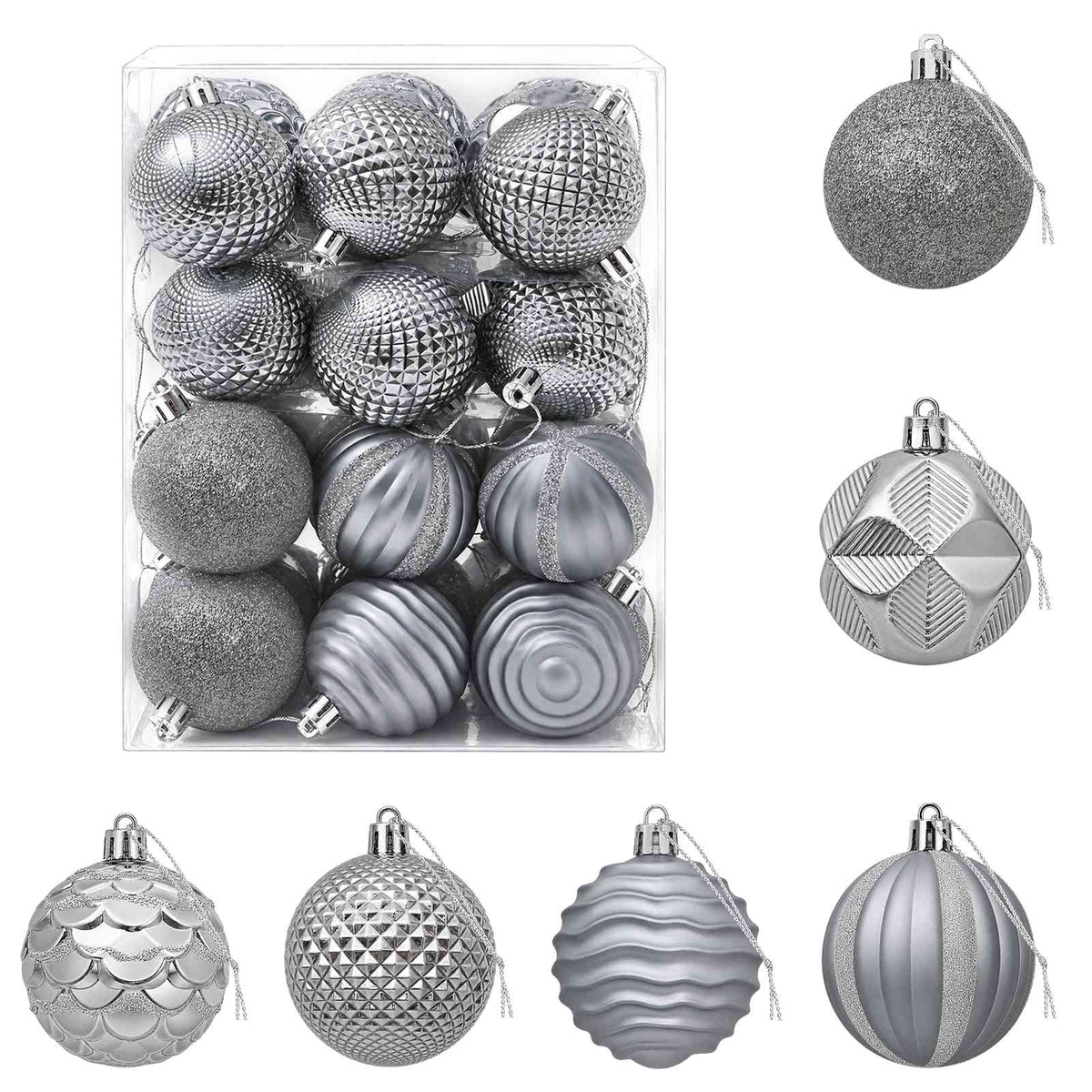 Kalėdų kamuoliukų rinkinys 36 vnt. Pilka 6 cm Polystirenas