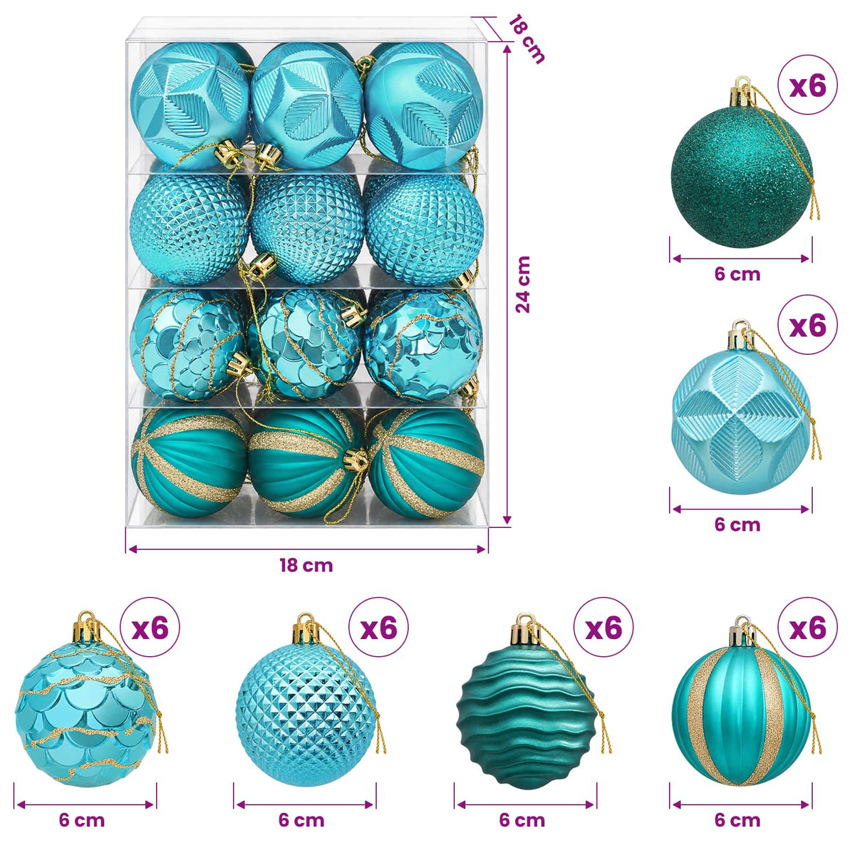 Kalėdų kamuoliukų rinkinys 36 vnt. Žalia 6 cm Polystirenas