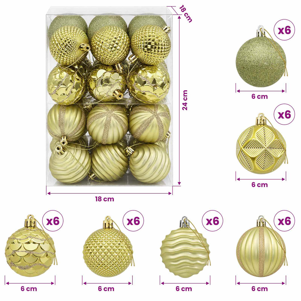 Kalėdų kamuoliukų rinkinys 36 vnt. Šviesiai žalia 6 cm
