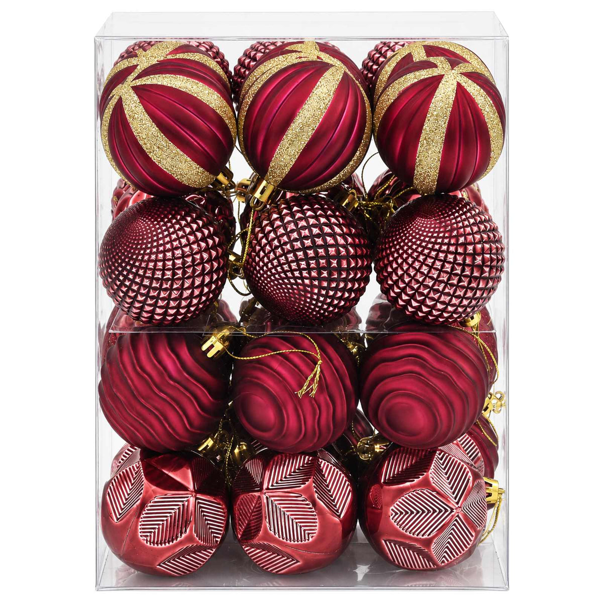 Kalėdų kamuoliukų rinkinys 36 vnt. Vyno raudona 6 cm