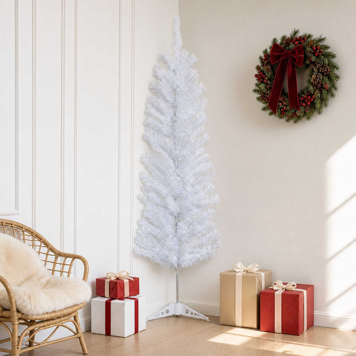 Dirbtinis lieknas Kalėdų medis 150 cm PVC ir Plienas Balta