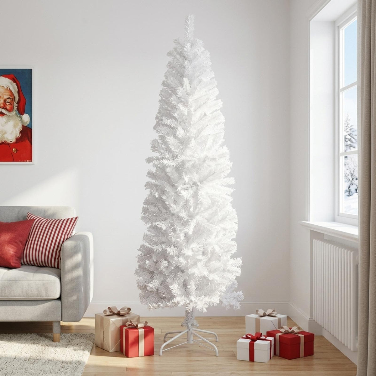 Dirbtinis lieknas Kalėdų medis 210 cm PVC ir Plienas Balta