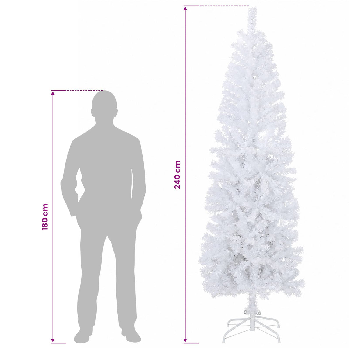 Dirbtinis lieknas Kalėdų medis 240 cm PVC ir Plienas Balta
