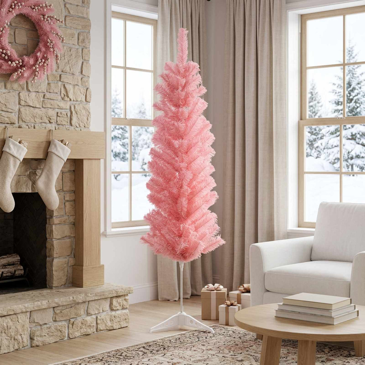 Dirbtinis lieknas Kalėdų medis 120 cm PVC ir Plienas Rožinė