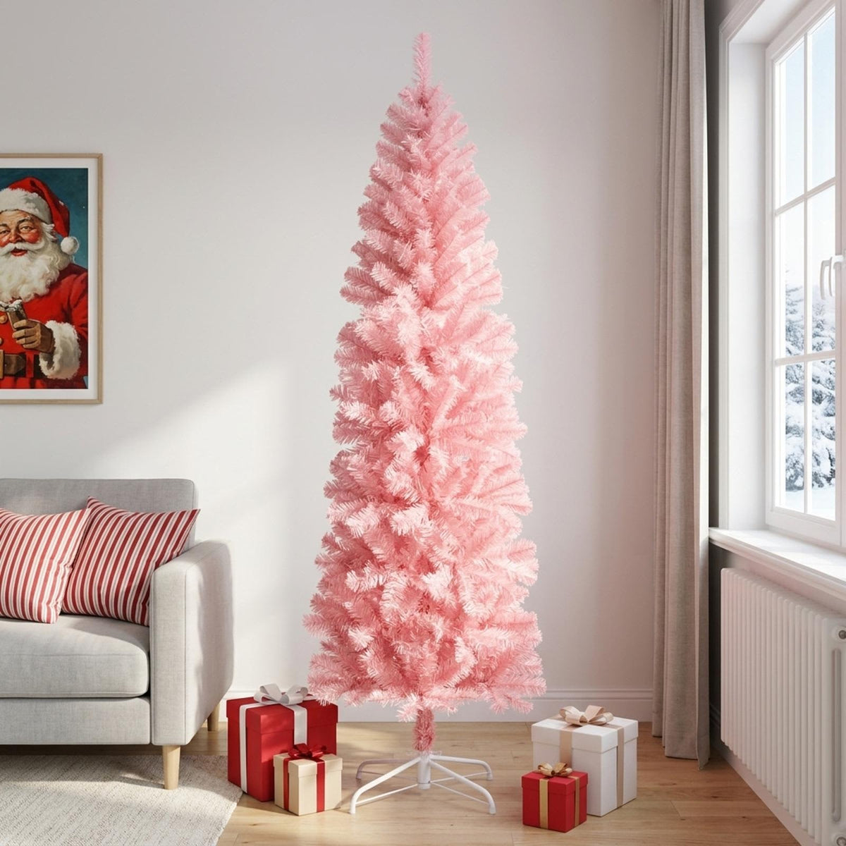 Dirbtinis lieknas Kalėdų medis 210 cm PVC ir Plienas Rožinė