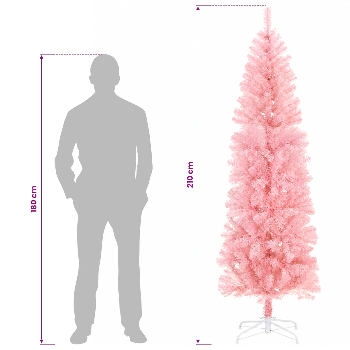 Dirbtinis lieknas Kalėdų medis 210 cm PVC ir Plienas Rožinė