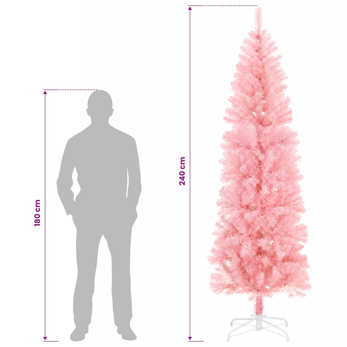 Dirbtinis lieknas Kalėdų medis 240 cm PVC ir Plienas Rožinė