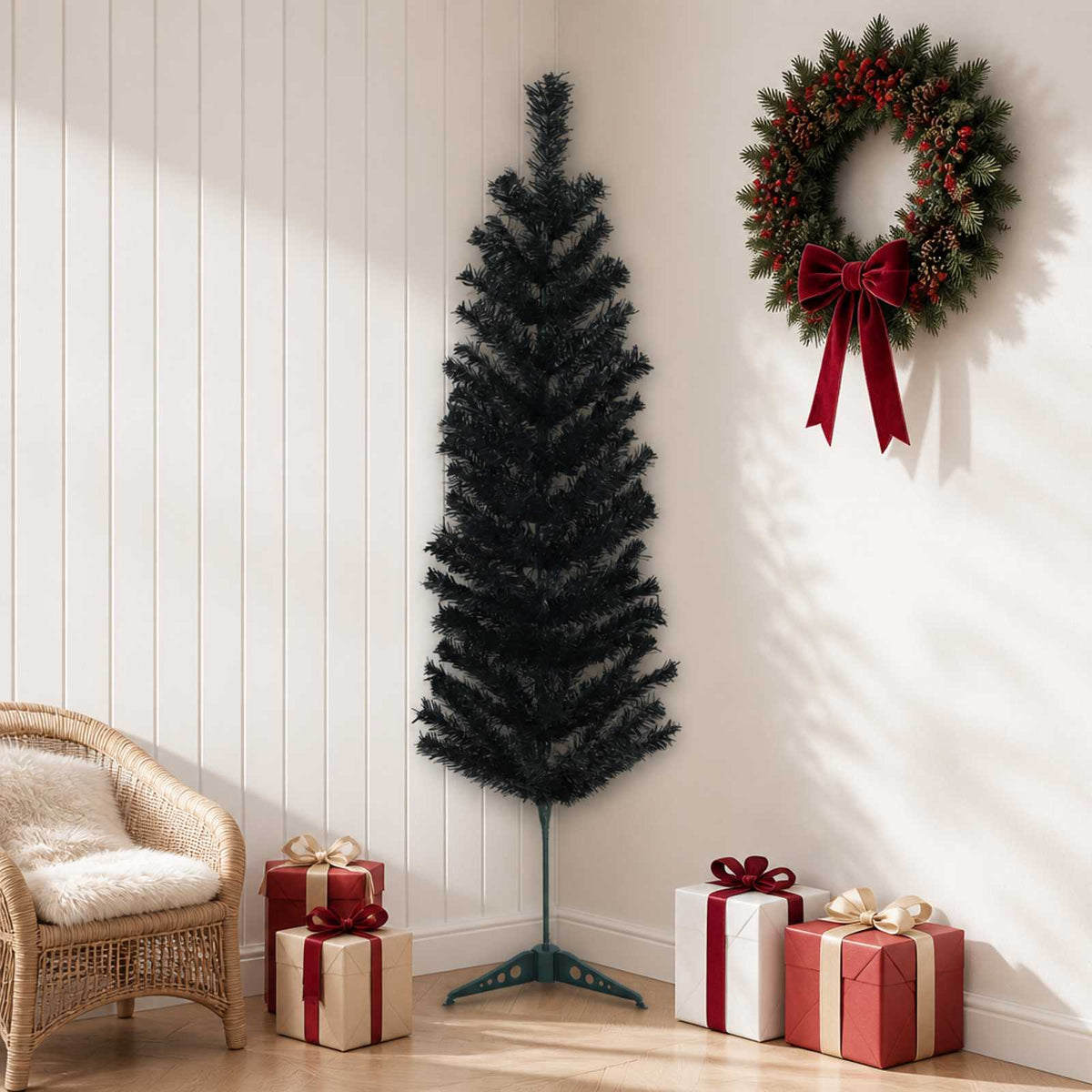 Dirbtinis lieknas Kalėdų medis 150 cm PVC ir Plienas Juoda