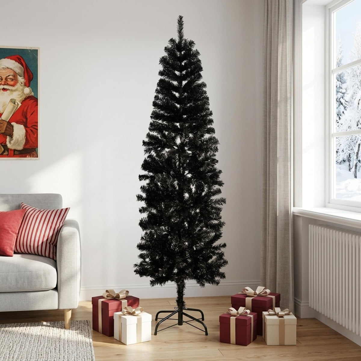 Dirbtinis lieknas Kalėdų medis 210 cm PVC ir Plienas Juoda