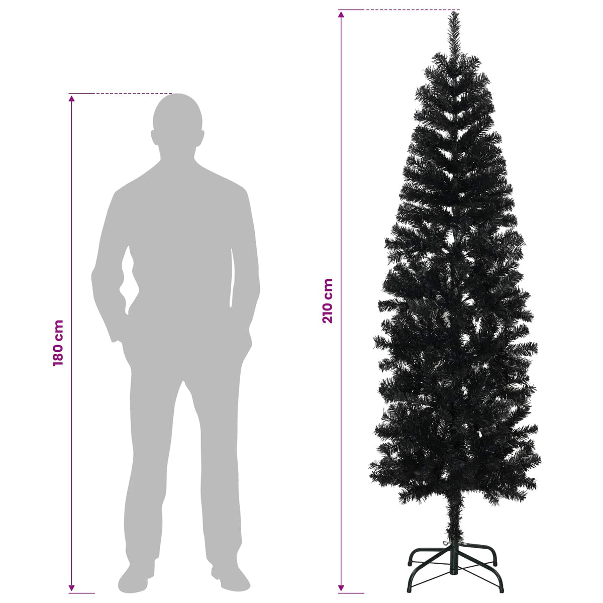 Dirbtinis lieknas Kalėdų medis 210 cm PVC ir Plienas Juoda