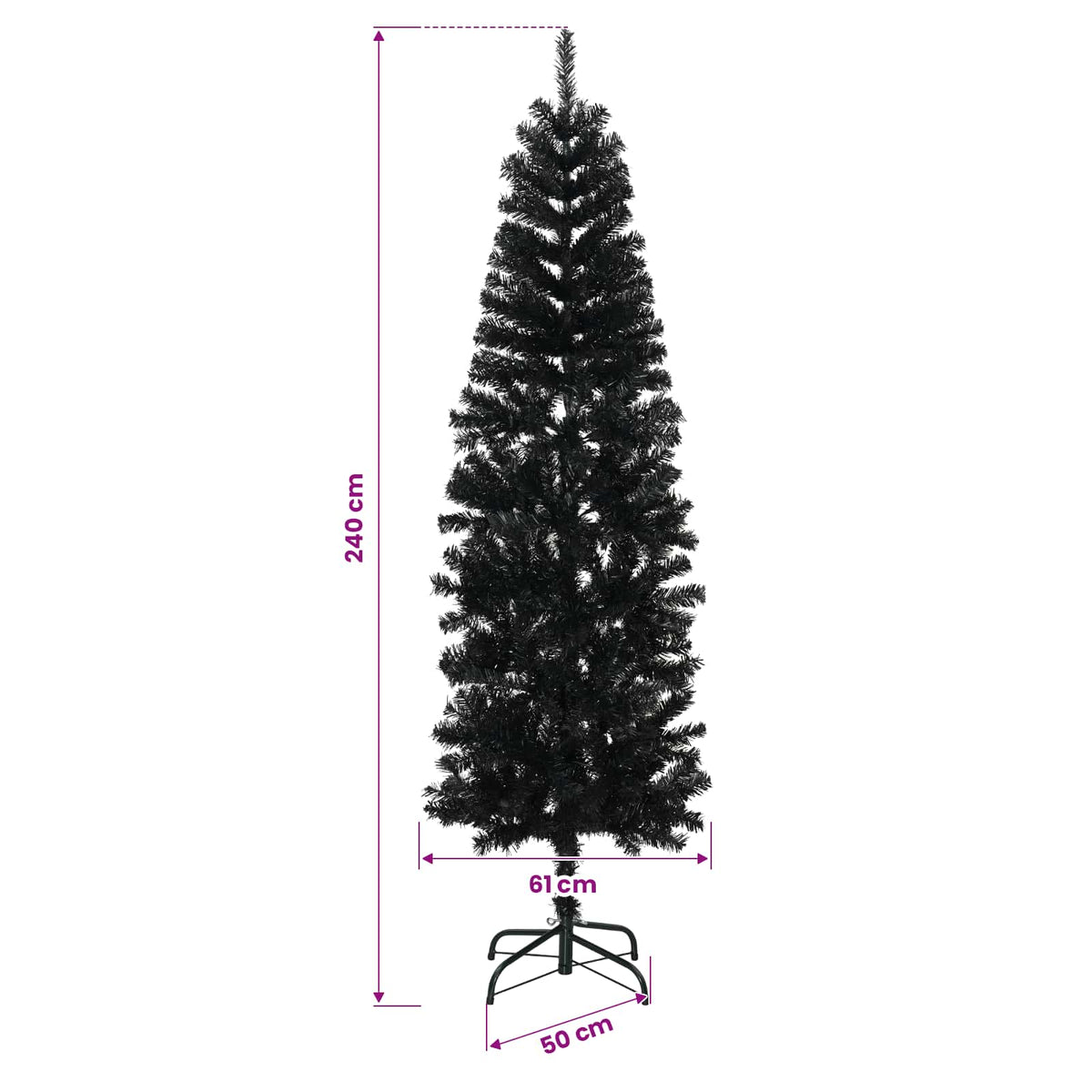 Dirbtinis lieknas Kalėdų medis 240 cm PVC ir Plienas Juoda